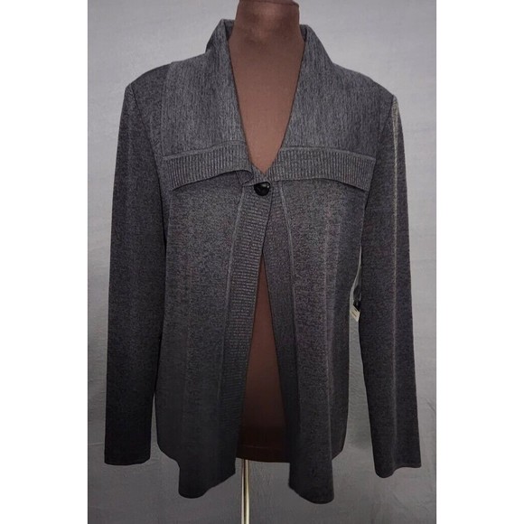 Exclusively Misook Cardigan Sweater Womens S Heathered Gray Button Collared NWT - Picture 1 of 11